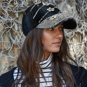 Bling‎ Bejeweled Baseball Cap Black w Diamonds Hat Studded Y2K Strapback